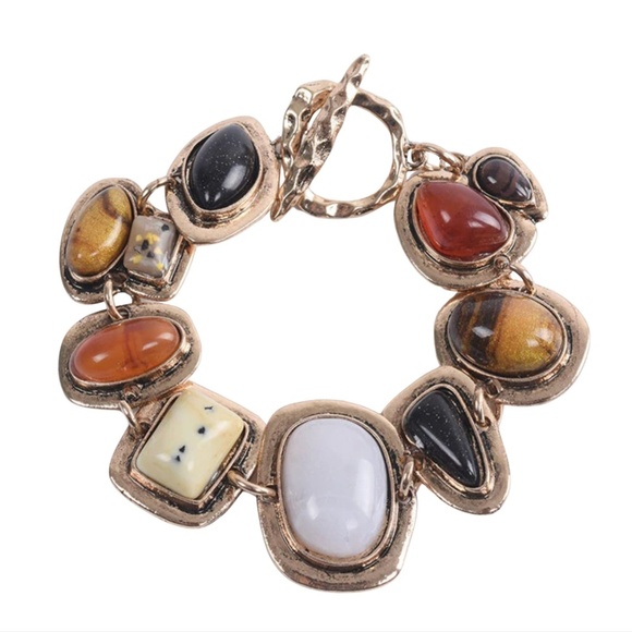 Resin Stone Statement Bracelet – Adjustable Earth Tone Jewelry – Everyday Gift - Picture 1 of 2